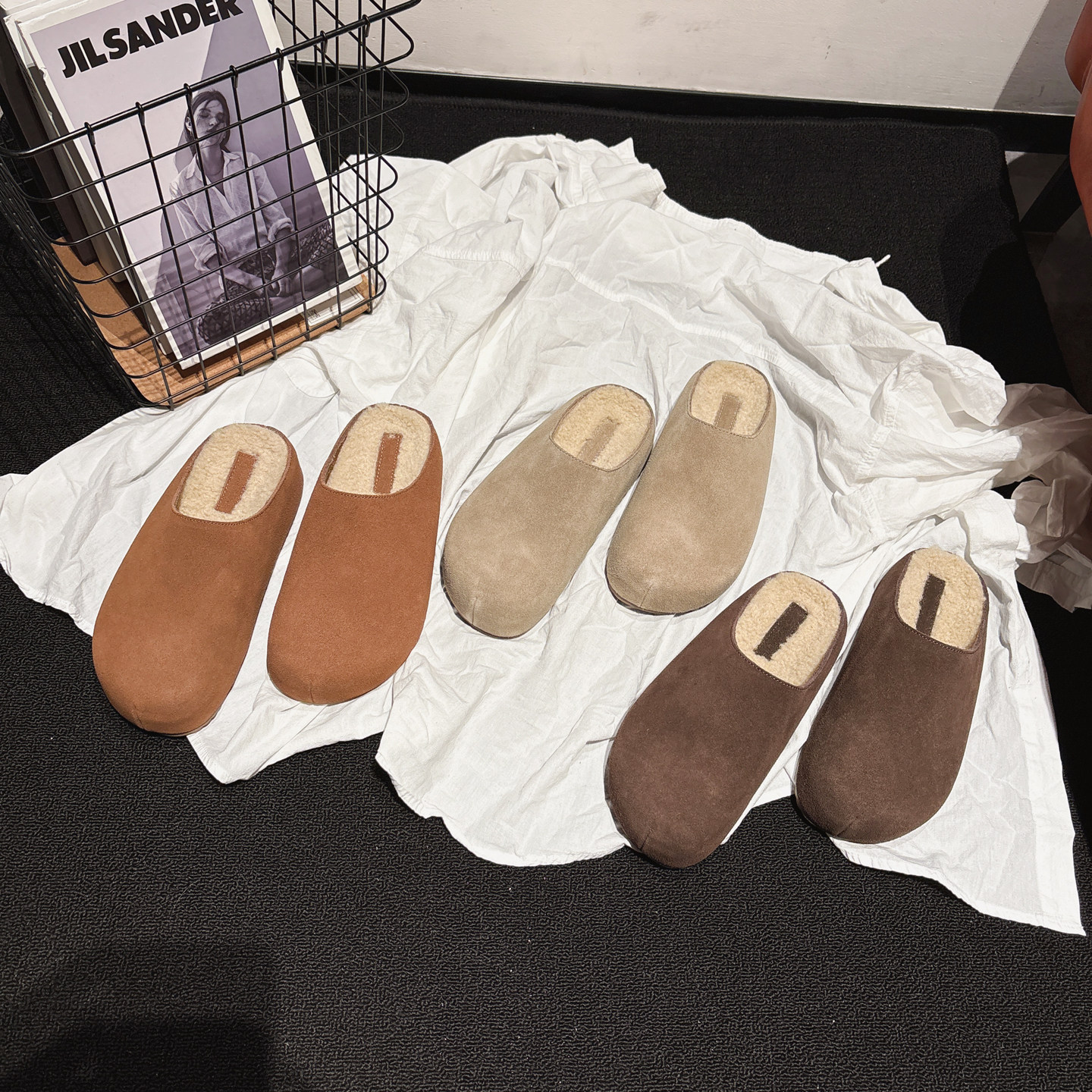 4CM内增高~简约真皮羊羔毛勃肯拖鞋女秋冬款毛毛拖复古外穿半拖鞋,女鞋,包头拖,淘宝优惠券,粉丝福利购,淘宝优惠卷