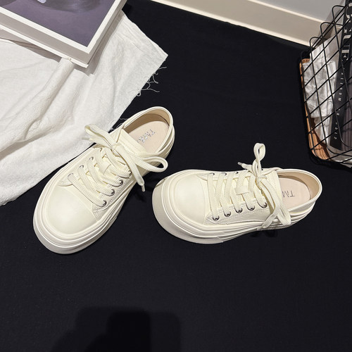 6CM增高~巨轻厚底两穿真皮小白鞋