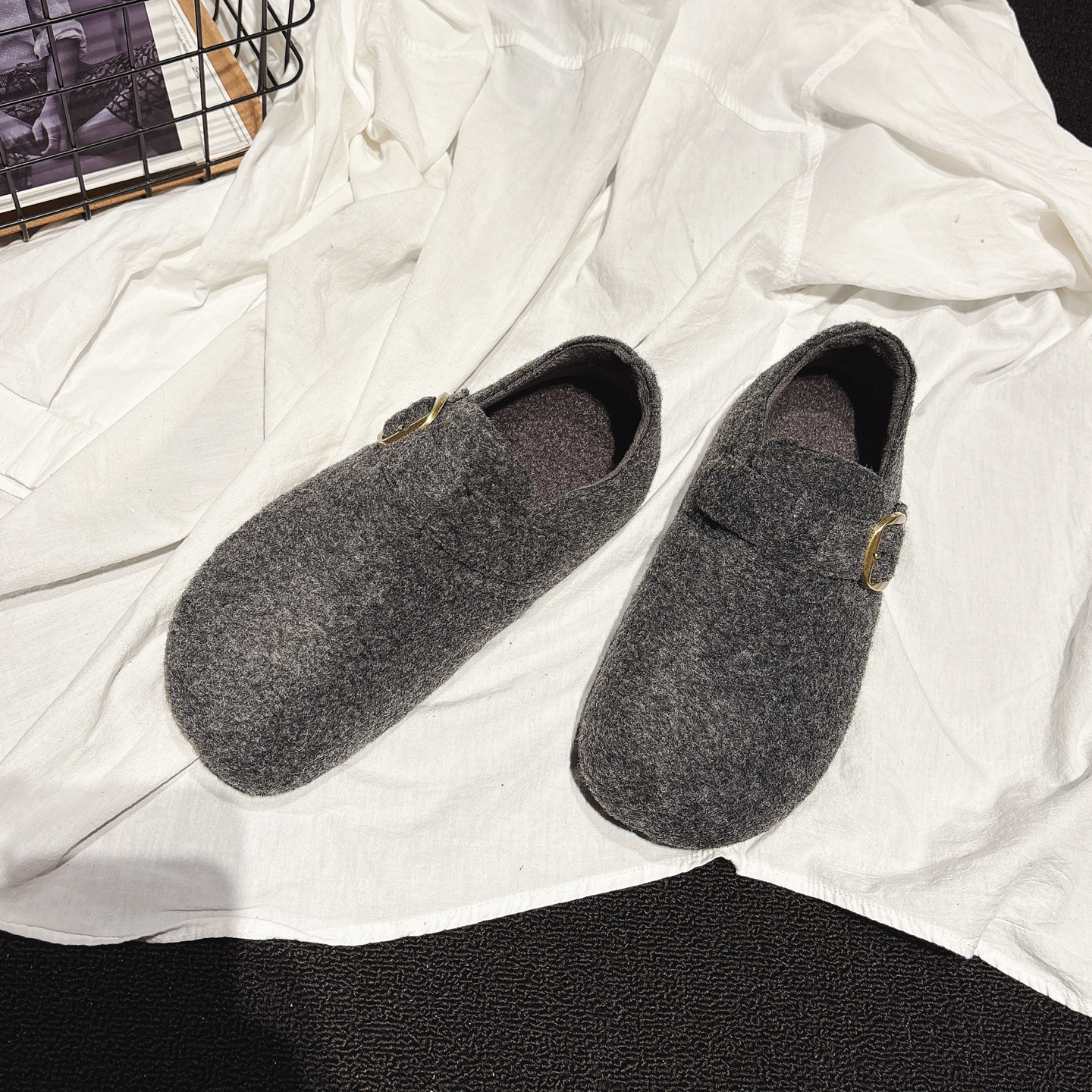 4CM内增高~轻奢毛呢加绒勃肯鞋