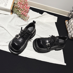 轻便厚底编织翘头德比鞋 单鞋 女春配阔腿裤 jk小皮鞋 牛津鞋 8CM增高