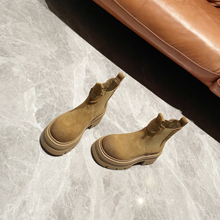 韩国单 烟管靴ins马丁短靴 真皮厚底增高短筒切尔西靴女2024秋新款