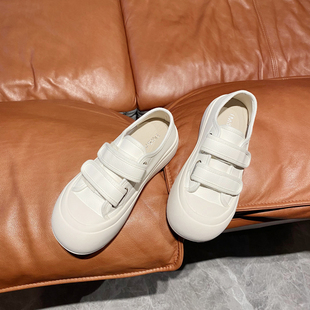 学生运动女鞋 小奶油 休闲板鞋 女2024春新款 真皮厚底魔术贴小白鞋