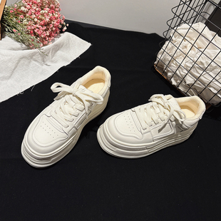 配堆堆袜女鞋 7CM增高 百搭休闲板鞋 春新款 轻便厚底真皮加绒小白鞋