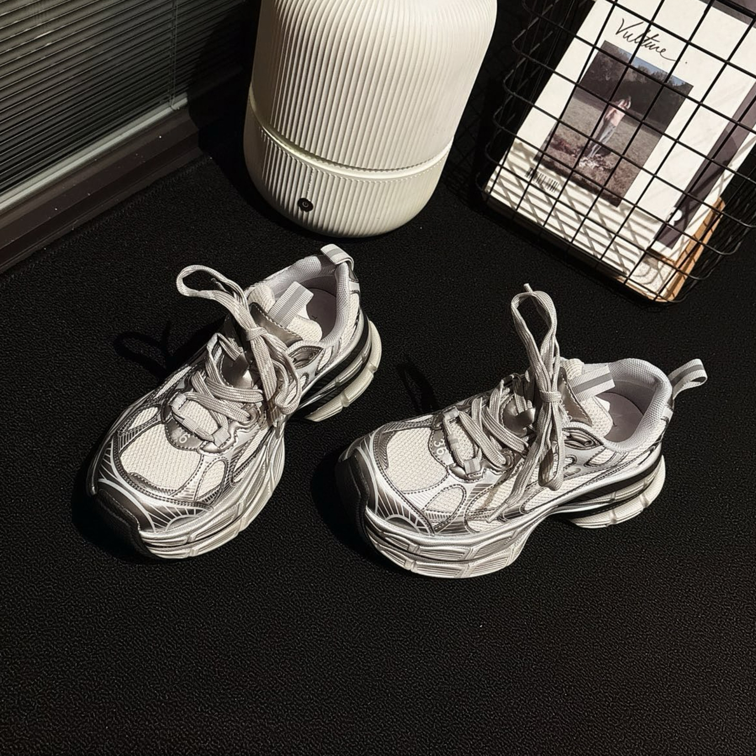 金属色~轻便厚底增高老爹鞋女