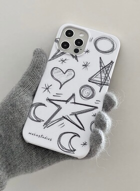 MOKASTUDIOS原创设计ins星星手绘极简白色适用于苹果14promax韩国菲林手机壳13pro保护壳12防摔硬壳
