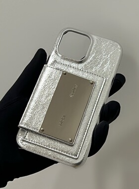 MOKASTUDIOS小众卡包设计金属色系适用于苹果16promax手机壳15pro保护套极简皮质可斜挎挂绳背带14防摔个性