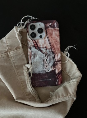 MOKASTUDIOS新款废土风复古牛仔拼接适用苹果15promax手机壳磨砂菲林壳14pro全包防摔小众不撞款13pro保护套