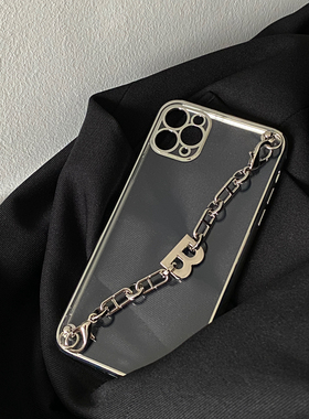 MOKASTUDIOS原创设计字母金属链条腕带适用于苹果iphone13promax手机壳12全包银色电镀软壳个性防摔保护套