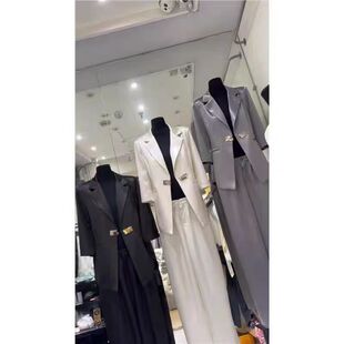 春季上新设计师款修身显瘦西服两件套缎面时尚职业裤套装商务白领
