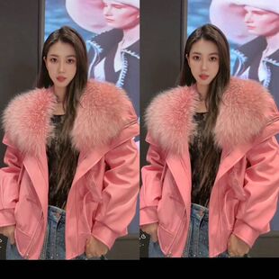 韩系大女主同款时尚高级感大毛领皮衣女冬季保暖长袖加厚宽松外搭