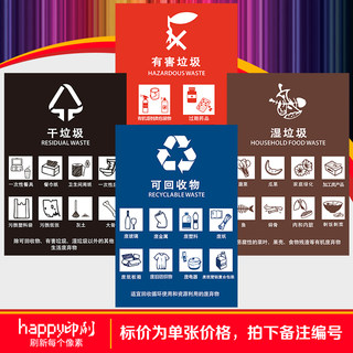 不可回收物厨余其他有害干垃圾湿垃圾分类贴纸四色标识垃圾桶贴纸