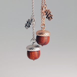 BLUE GLOW设计师原创银饰松果红檀木橡果圣诞礼物女创意纯银项链