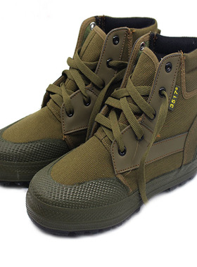 际华3517高帮胶鞋卡其色高帮解放鞋防滑鞋男女户外劳保民工作训鞋