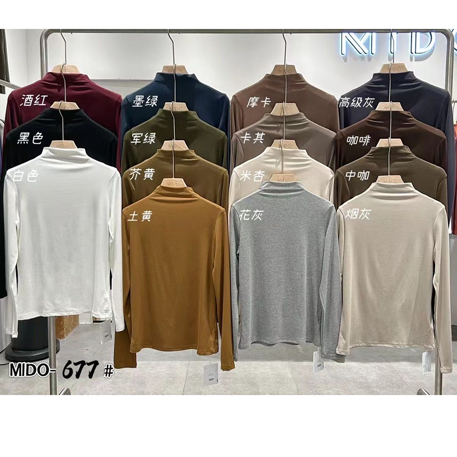 长袖韩版半高领纯色棉