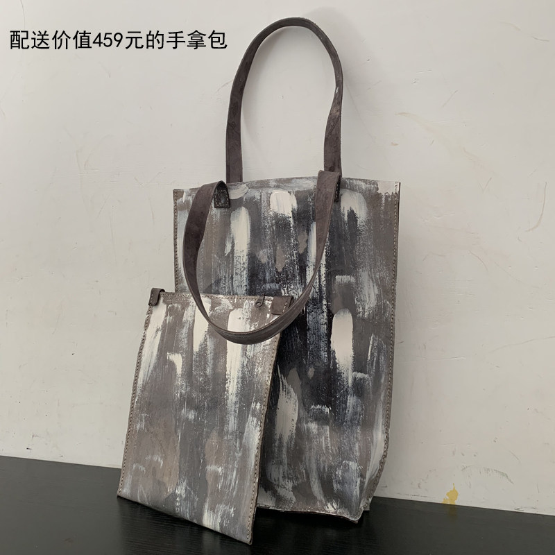 腔调新品男包 设计师 环保概念购物袋 单肩包灰白艺术 小众大容量