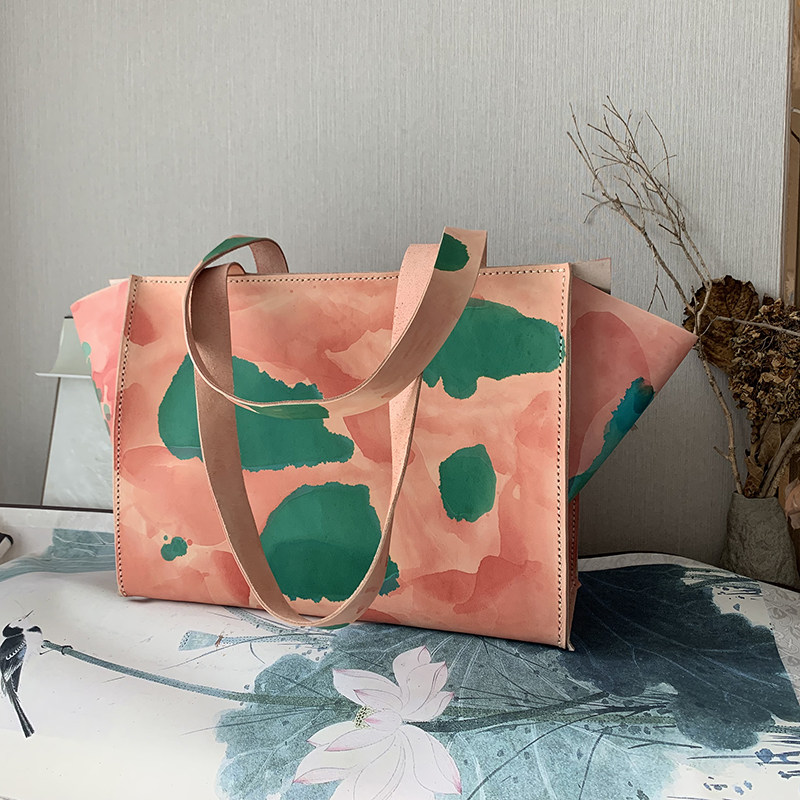 文艺设计师 Fu.DuJuan 单肩包 手绘牛皮 国画包水墨粉 大容量女包