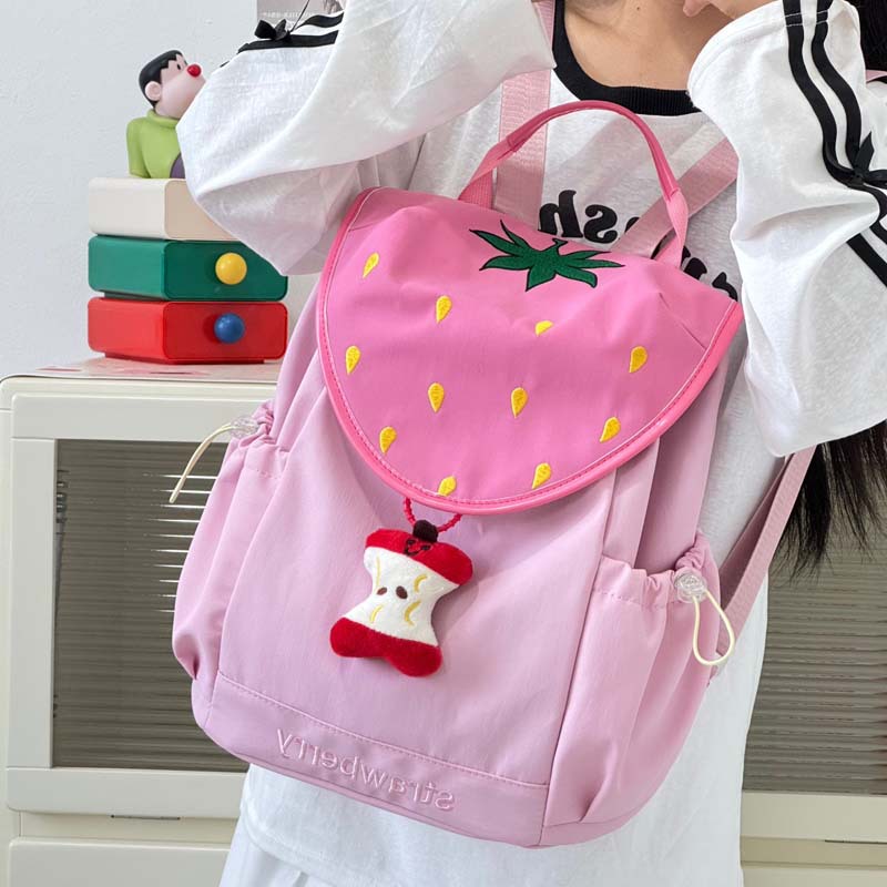 新款夏日多巴胺撞色芭乐双肩包大学生女百搭通勤可爱书包背包