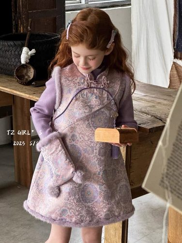 女童连衣裙25秋冬儿童洋气小女孩礼服裙新中式中国风背心裙拜年服