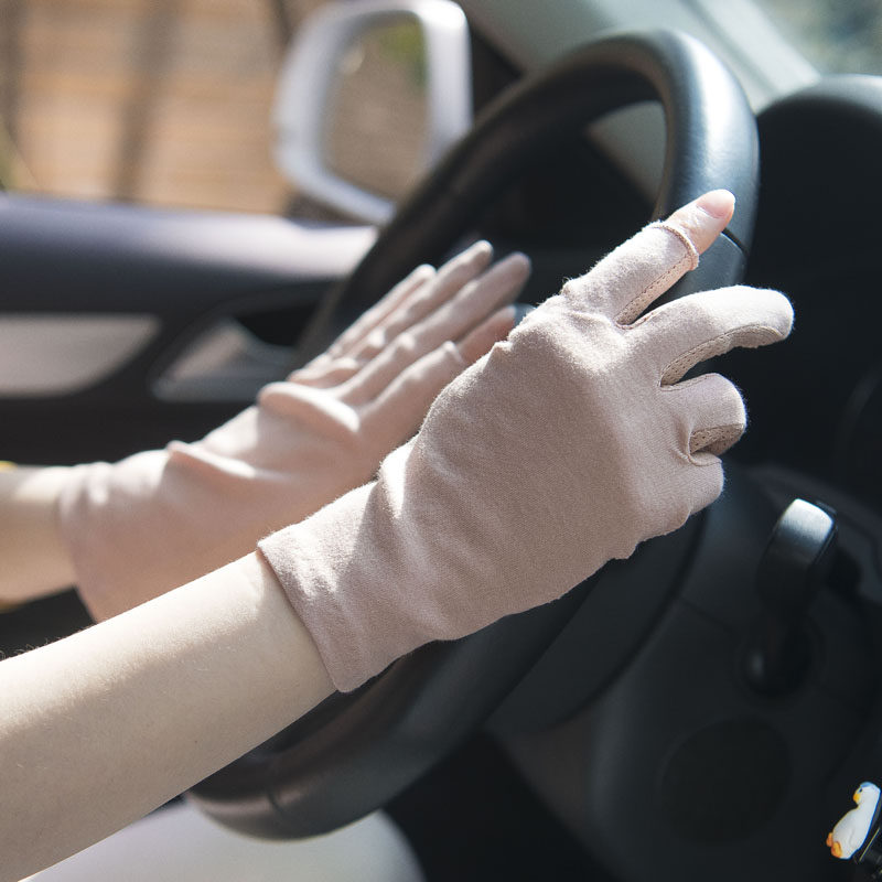 全棉漏二指纯棉春夏季骑行开车防紫外线触摸屏防滑女防晒手套短薄