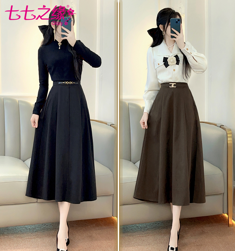 加绒加厚衬衫毛呢半裙发热打底衫