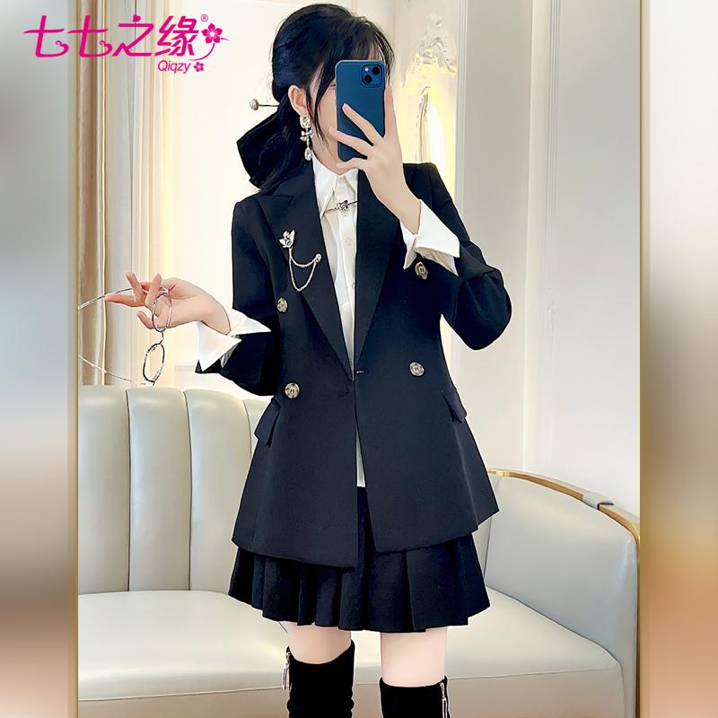 七七之缘常规韩版长袖流苏西装