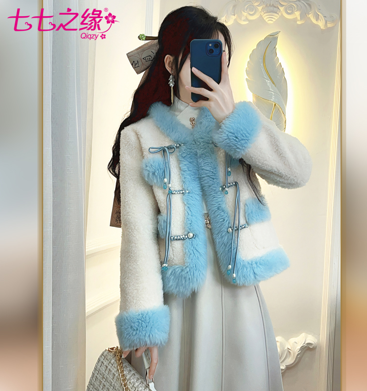 羊羔绒外套皮草套装加绒长裤