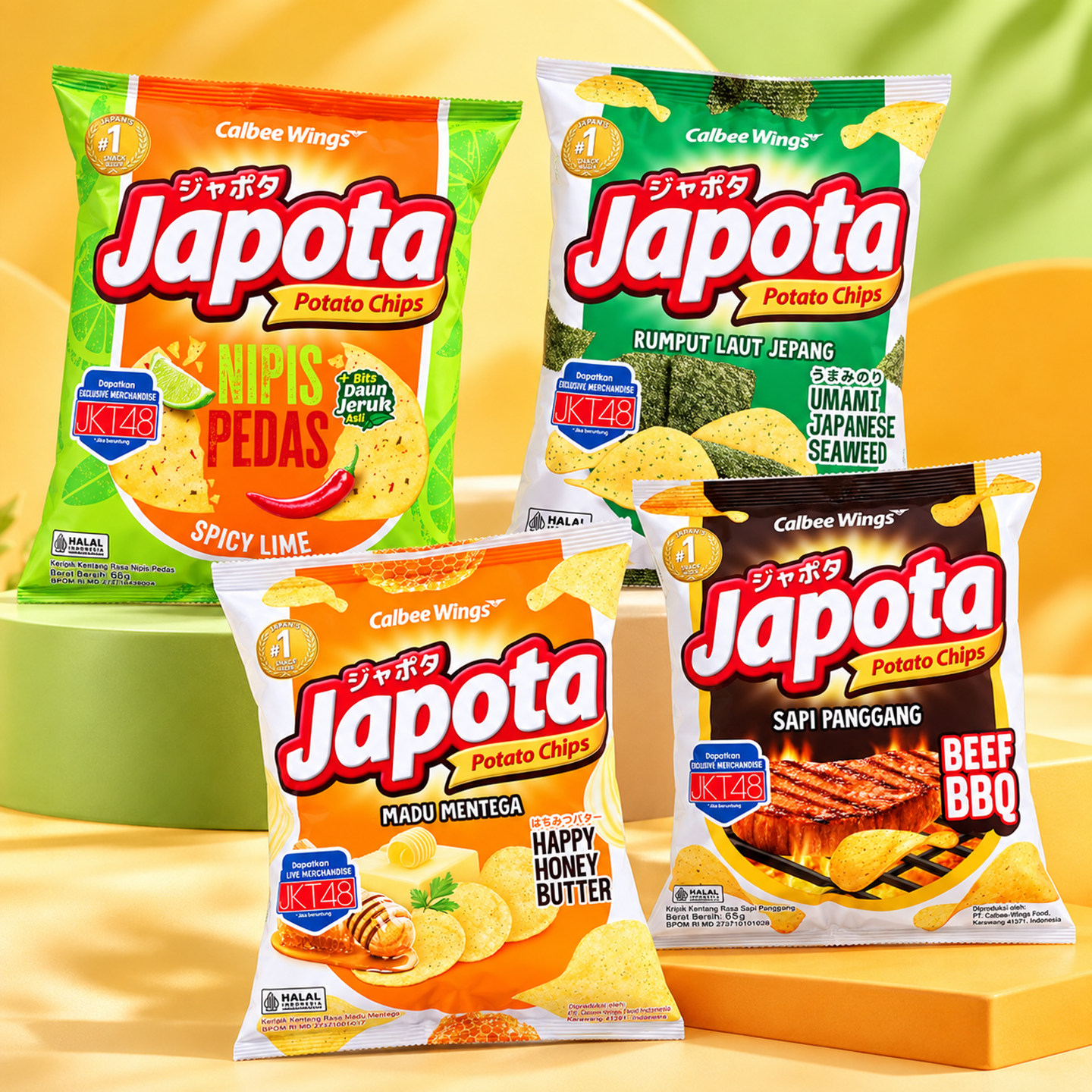 印尼进口Calbee牌卡乐比Japota蜂蜜黄油味海苔味薯片系列休闲零食
