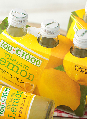 印尼进口优吸YOU C1000柠檬汁维C果汁碳酸汽水饮料玻璃瓶装140ml