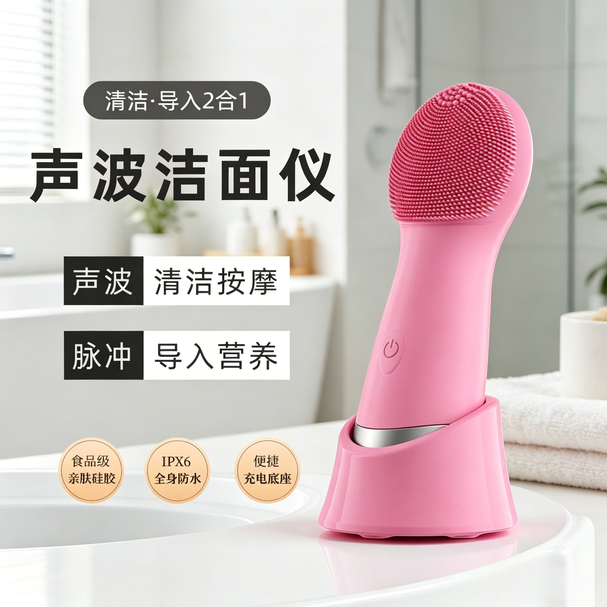 声波洁面仪电动硅胶洗脸仪导入仪温和不伤肤面部清洁卸妆神器防水