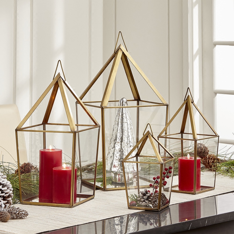 欧式蜡烛灯圣诞节客厅微景观防风罩创意马灯复古家居金色装饰摆件
