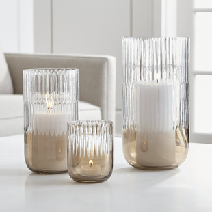 欧式 烛台摆件家用浪漫蜡烛杯创意条纹氛围感餐桌家居蜡烛台装 饰品