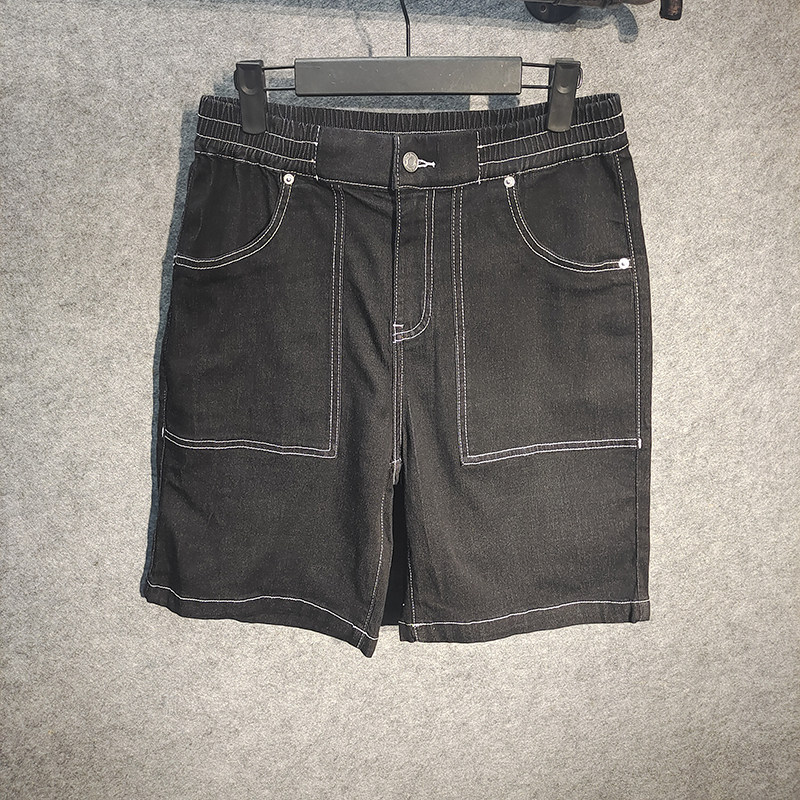 G家男装牛仔短裤2024夏季新款黑色辑明线口袋水洗潮流宽松五分裤