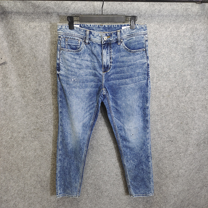J家男装2025秋季新款舒适破洞补丁牛仔裤男士弹力修身小脚长裤潮