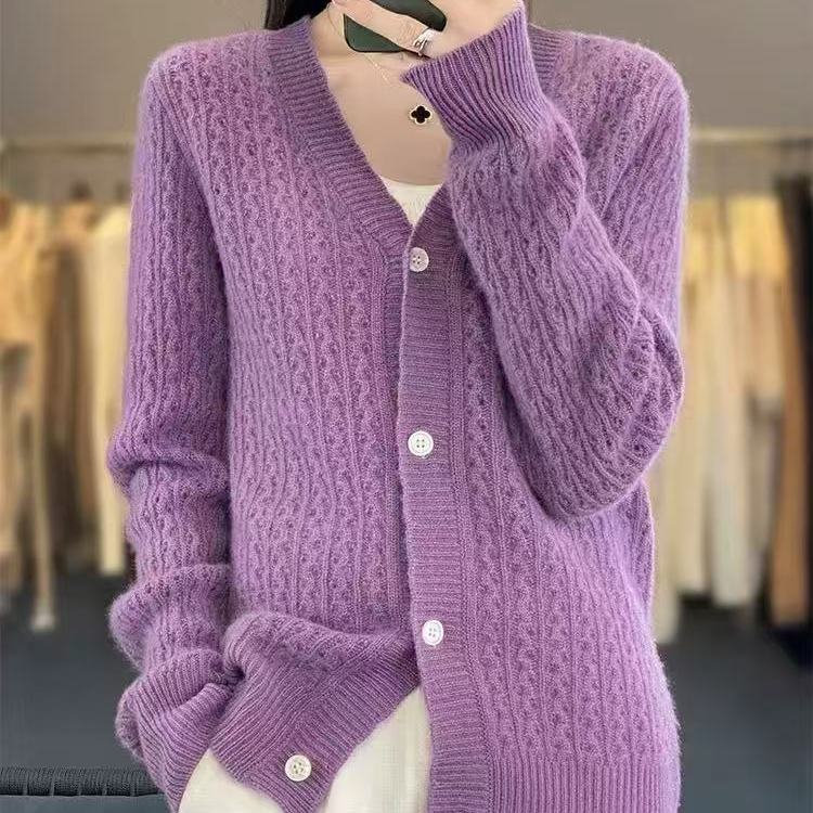 11605/鸡心领麻花纹开衫上衣-pml-11.18