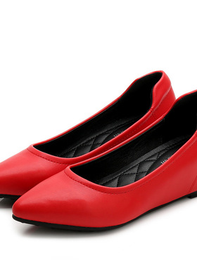 红色内增高婚鞋小码31-34大码40女鞋浅口尖头单鞋一脚蹬瓢鞋