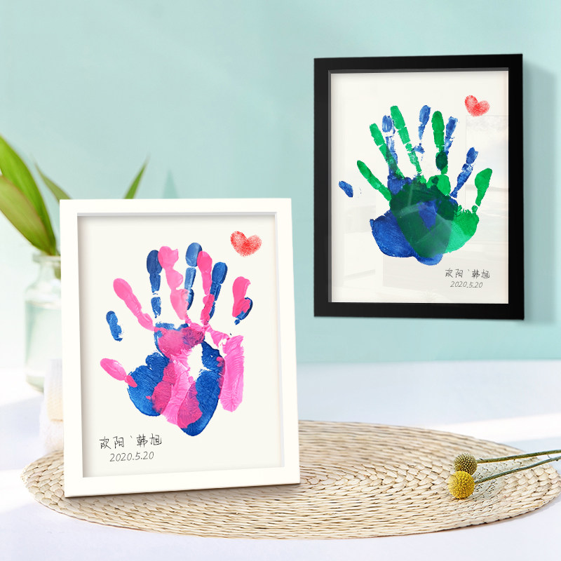 情侣手印留念圣诞节油画手工摁手印泥颜料纪念按手掌彩色相框礼物