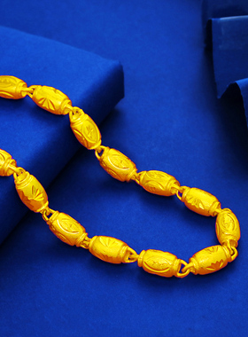 正宗沙金项链男实心圆珠仿黄金项链加粗久不掉色镀金色豆豆珠项链