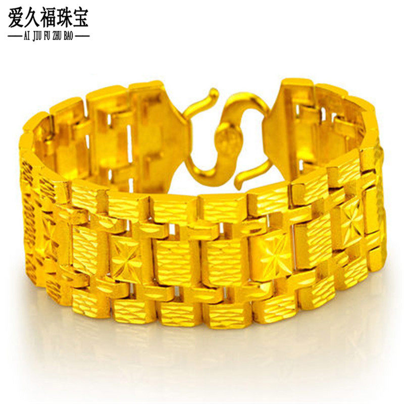 正宗沙金手链男粗手表链土豪宽坦克链仿999黄金手链拍摄道具礼物