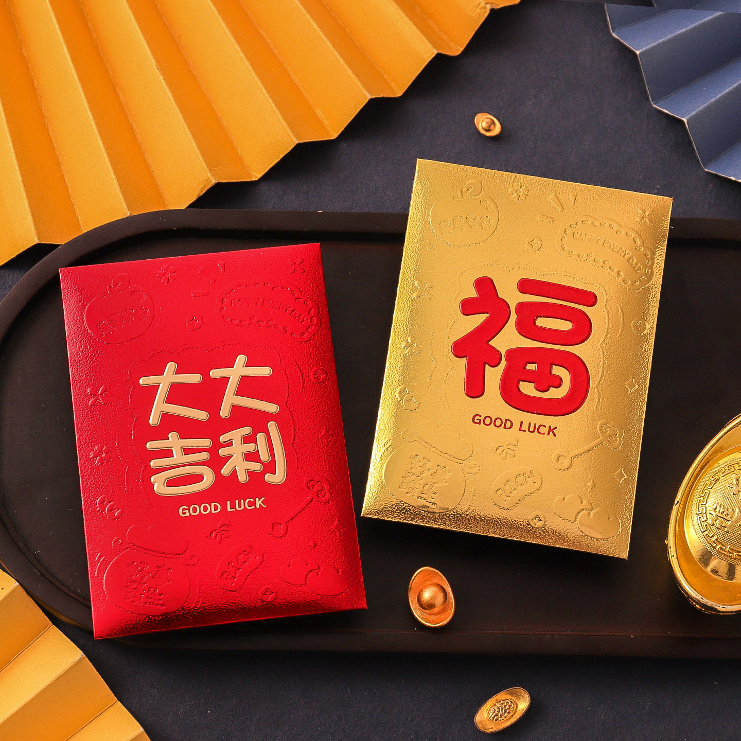 2026马新款金箔红包袋新年春节金色红色压岁包节日通用高档利是封