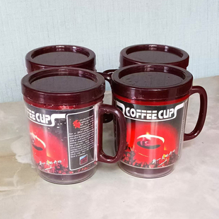 双层塑料杯咖啡杯保温杯老物件情侣杯对杯