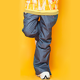 ME家牛仔蓝纯色女生腰带宽版加棉单板滑雪裤