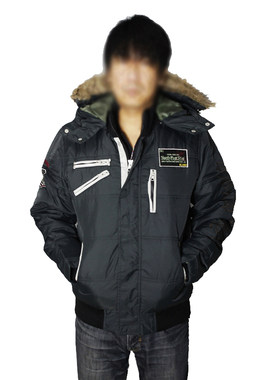 墨绿色刺绣修身短款男士棉衣