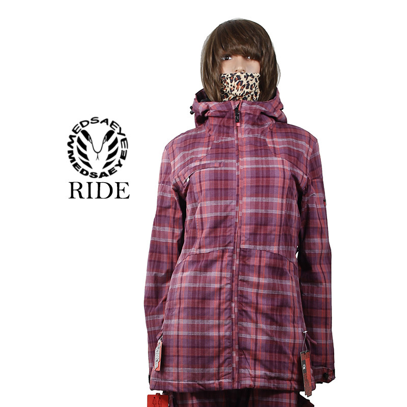 MEDSAEYE RIDE紫红方格女士加棉中长款单板滑雪服