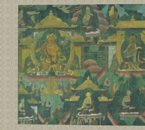 西藏手绘唐卡长卷绢本五副电子版装饰画彩绘壁画喷绘高清临摹素材