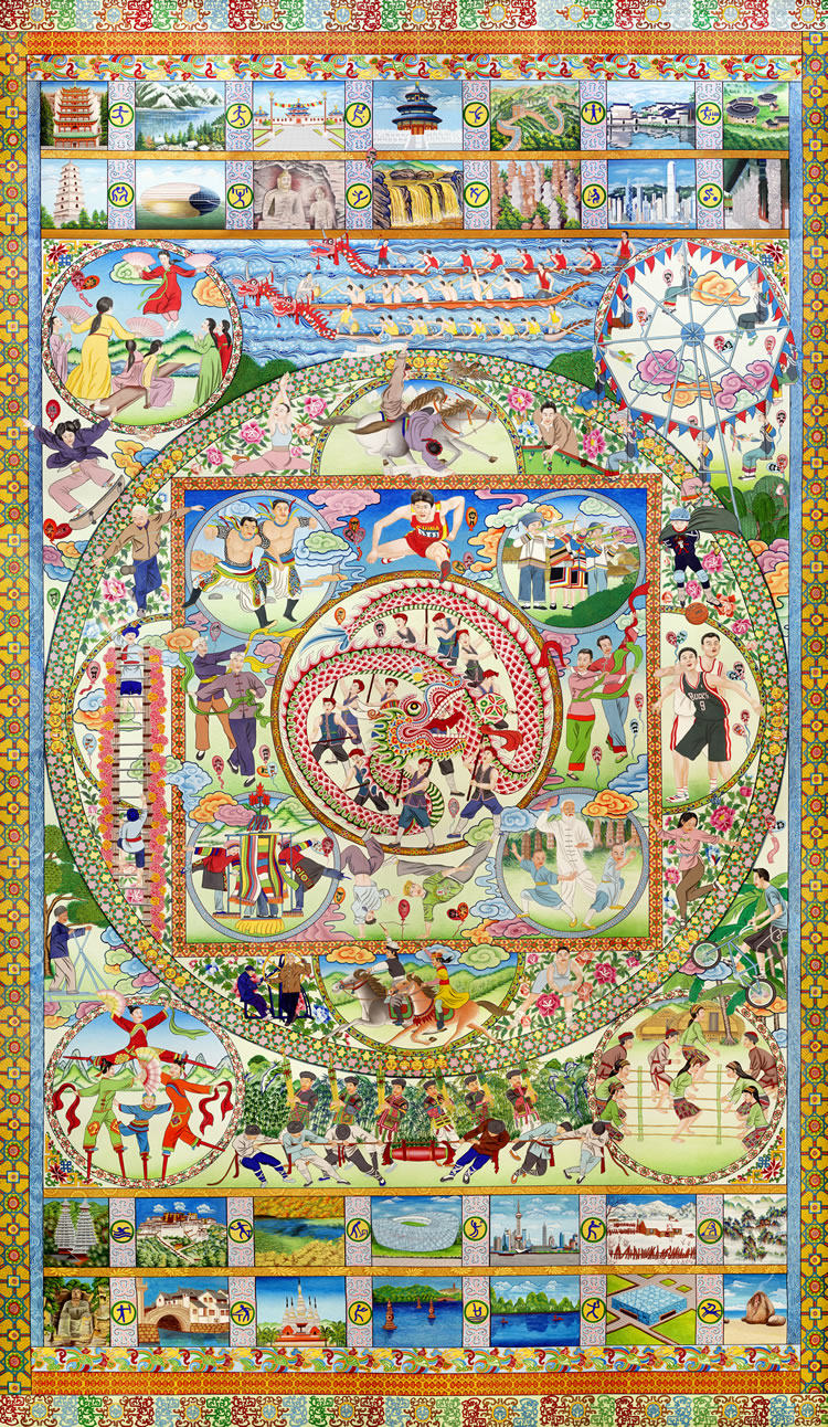 唐卡天地人和立轴绢本3.22g电子版装饰画彩绘壁喷绘高清临摹素材