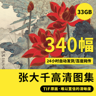 张大千高清山水画集精品花卉荷花字画国画电子装 饰画高清临摹素材
