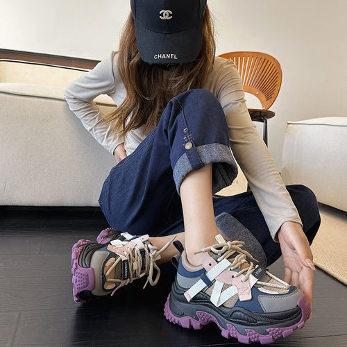 厚底增高老爹鞋女2026秋季新款网面透气拼色运动鞋百搭松糕休闲鞋
