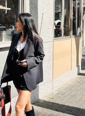 TANG TOWN 自制重工“垂挺抗皱有骨感”精纺羊毛OL西装外套女春夏