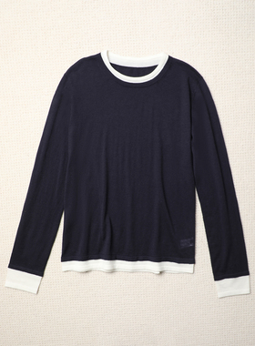 TANG TOWN 春夏时髦不费力 纯羊绒圆领假两件撞色针织衫/毛衣