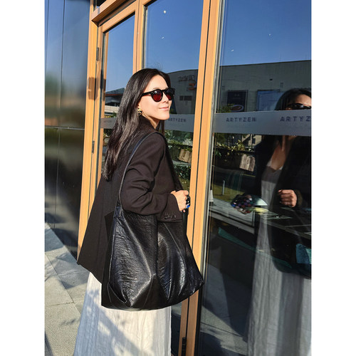 TANG TOWN 时髦简约大容量单肩手提多用羊皮包/真皮包/托特包